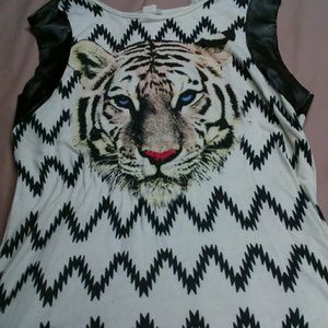 Tiger shirt with mock leather cuff sleeves